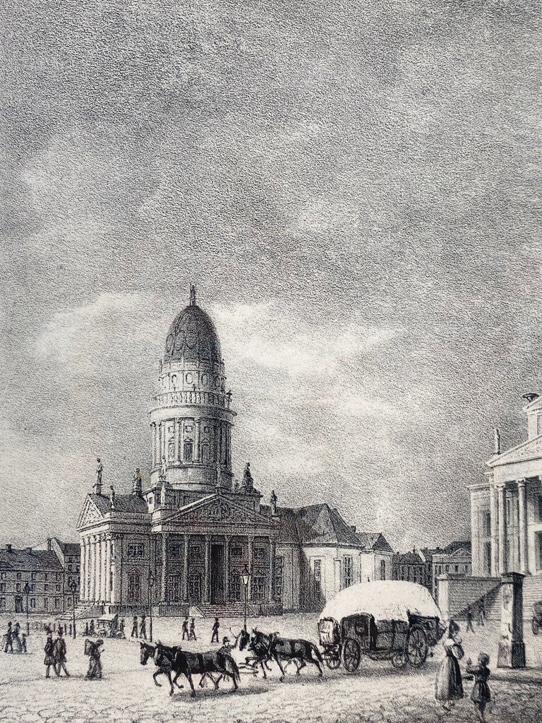 * ORIGINAL LITHOGRAFIE 1840 GENDARMENMARKT DOM SCHAUSPIELHAUS BERLIN ANTIK