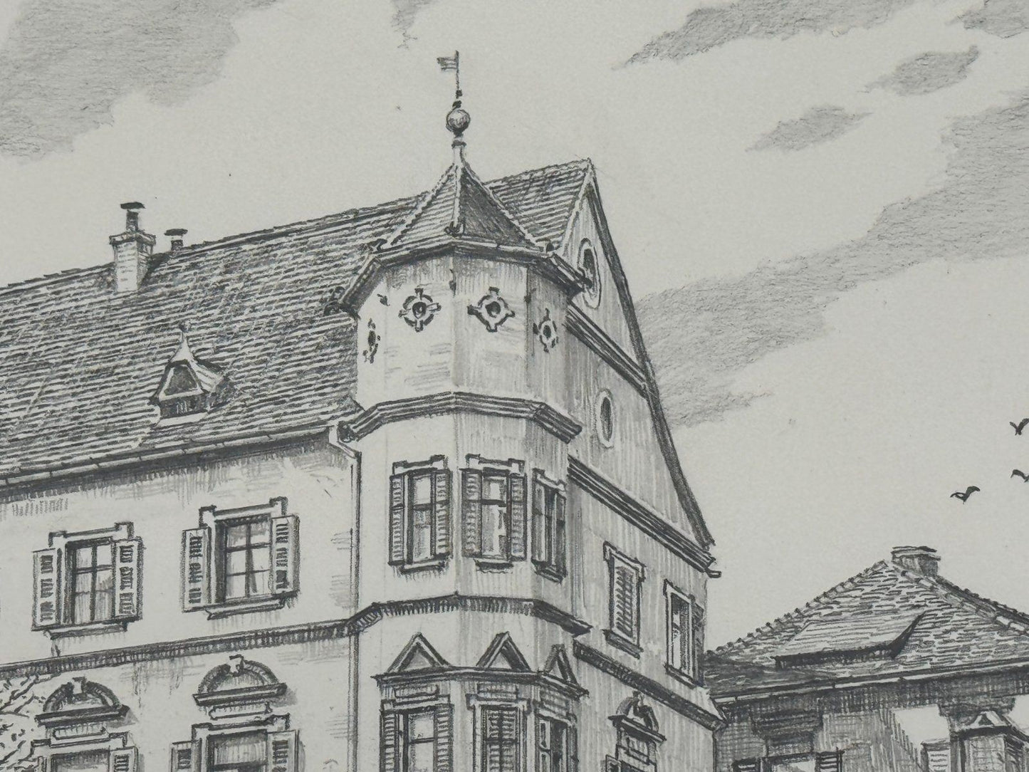 * HEINZ WEHLISCH ZEICHNUNG TREUCHTLINGER SCHLOß ANSICHT 1900 SIGNIERT