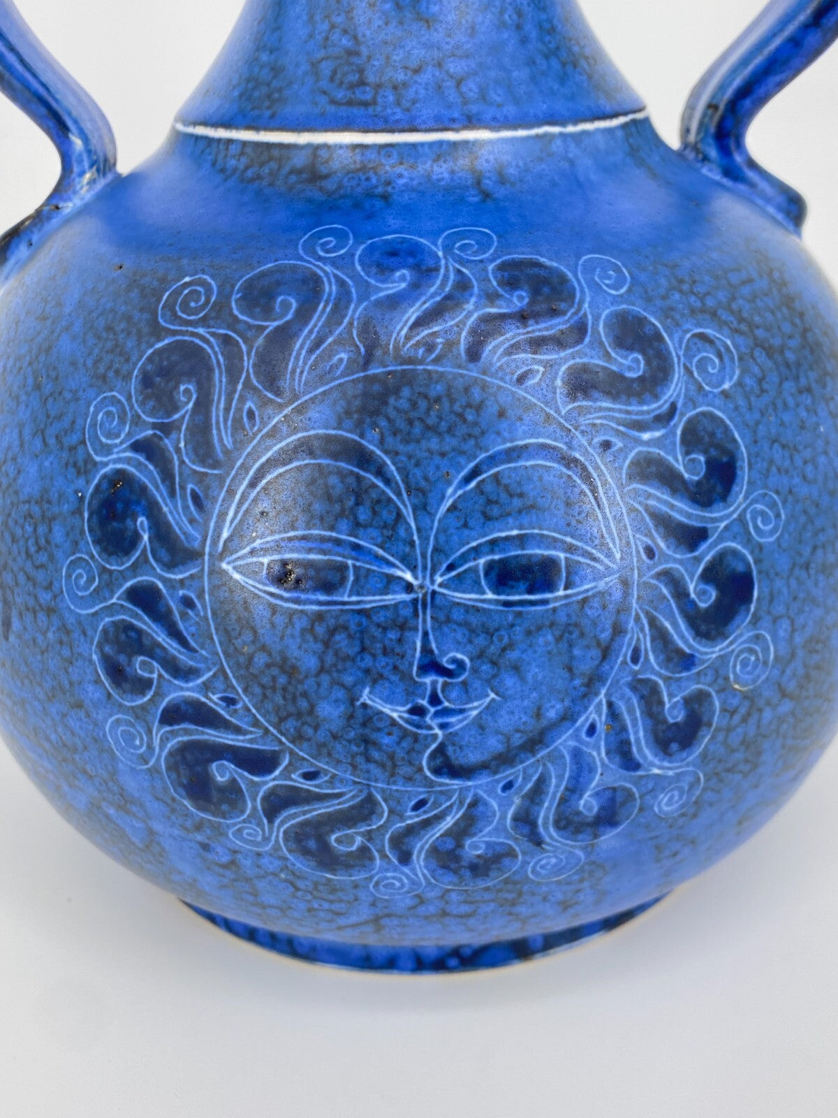 * THOMS HANDARBEIT STUDIO KERAMIK VASE BLAU AMPHORE SONNE MOND 60ER VINTAGE