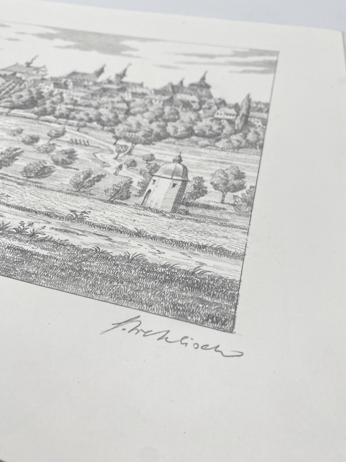 DEUTSCHER KÜNSTLER HEINZ WEHLISCH ZEICHNUNG BURGSTEINFURT UM 1840 HANDSIGNIERT