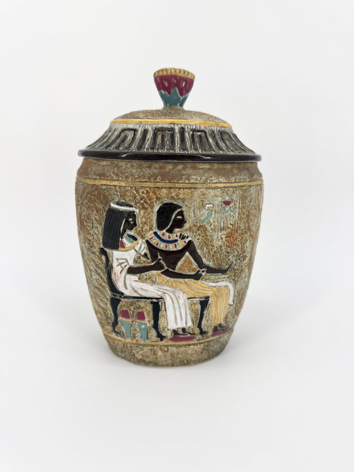 VINTAGE VASE ÄGYPTEN PHARAONEN DEKO KERAMIK MIDCENTURY HANDBEMALT