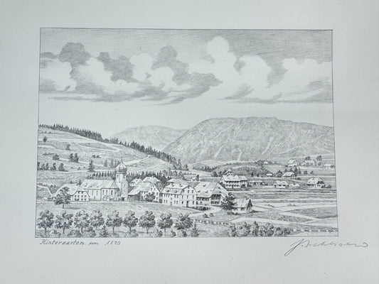* HEINZ WEHLISCH ZEICHNUNG HINTERZARTEN 1890 ANSICHT SIGNIERT