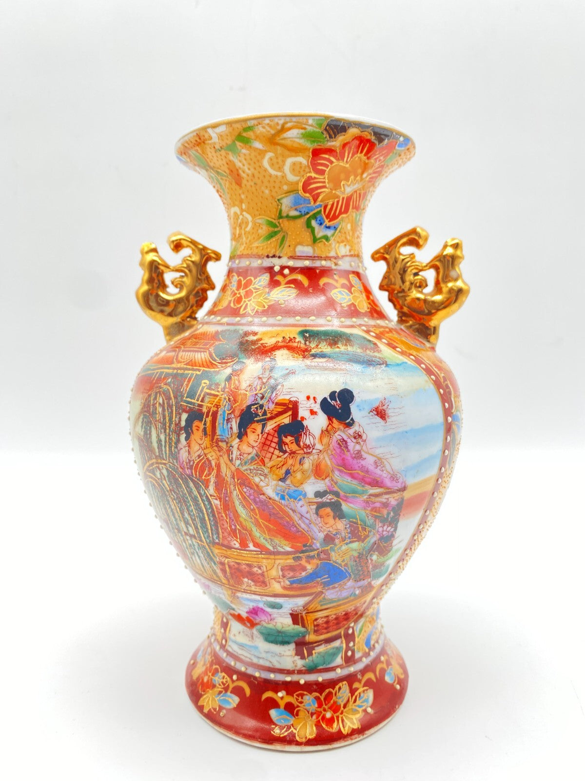 CHINESISCHE VASE PORZELLAN SINA CHINA MOTIV VINTAGE ALT GOLD MALEREI HANDGEMALT 
