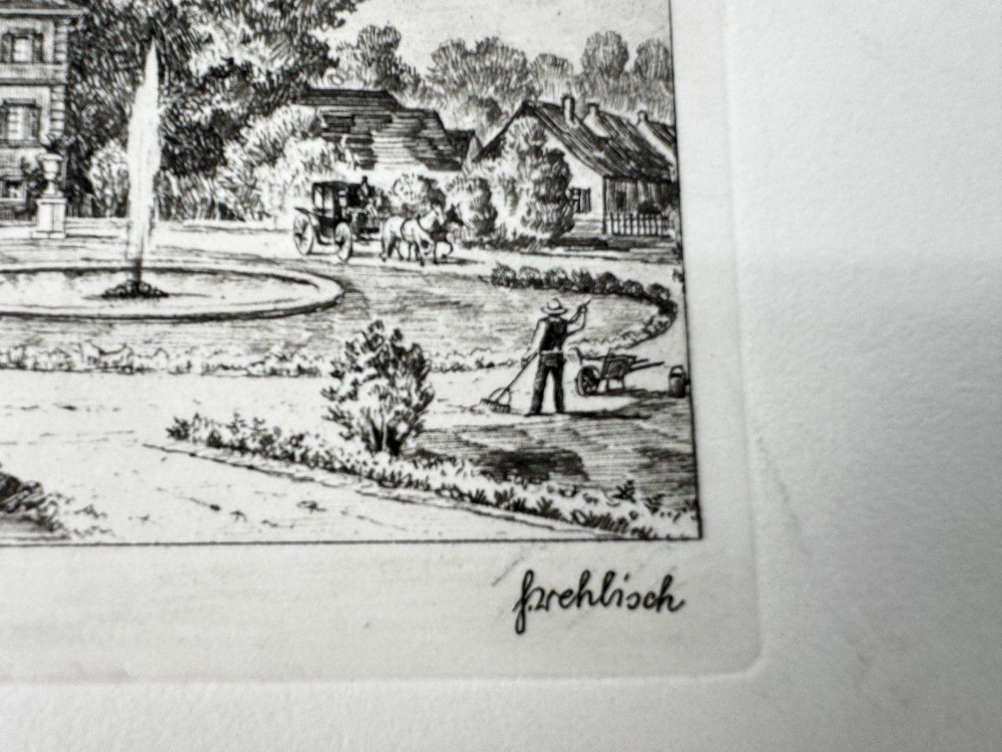 * HEINZ WEHLISCH RADIERUNG SCHLOß DÄTZINGEN ANSICHT SIGNIERT