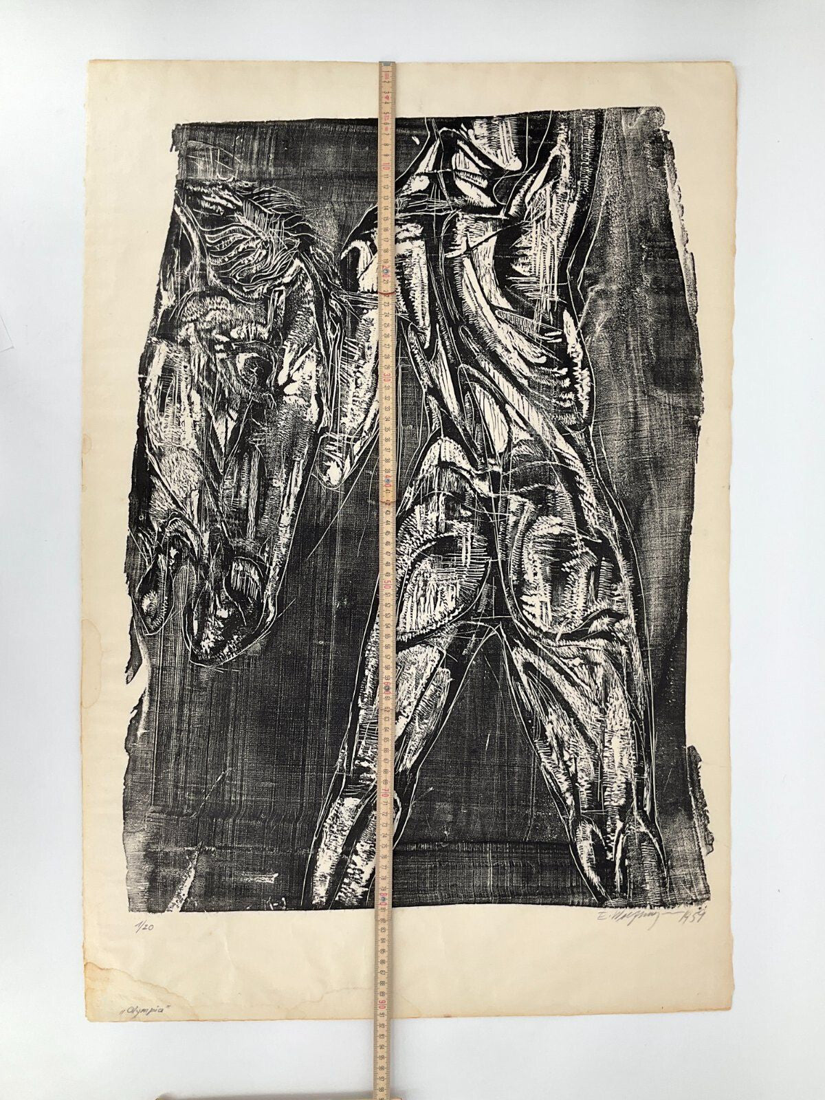 *GRAFIK HOLZSCHNITT OLYMPIA PFERD AKT ERNST WOLFHAGEN 1959 XXL
