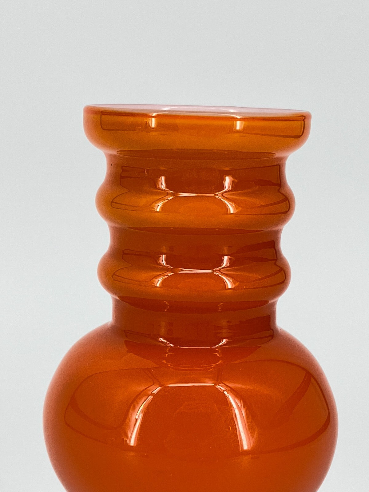 * 2x GLAS VASEN 60ER 70ER HOOPED ORANGE BRAUN 15 CM MIDCENTURY DESIGN