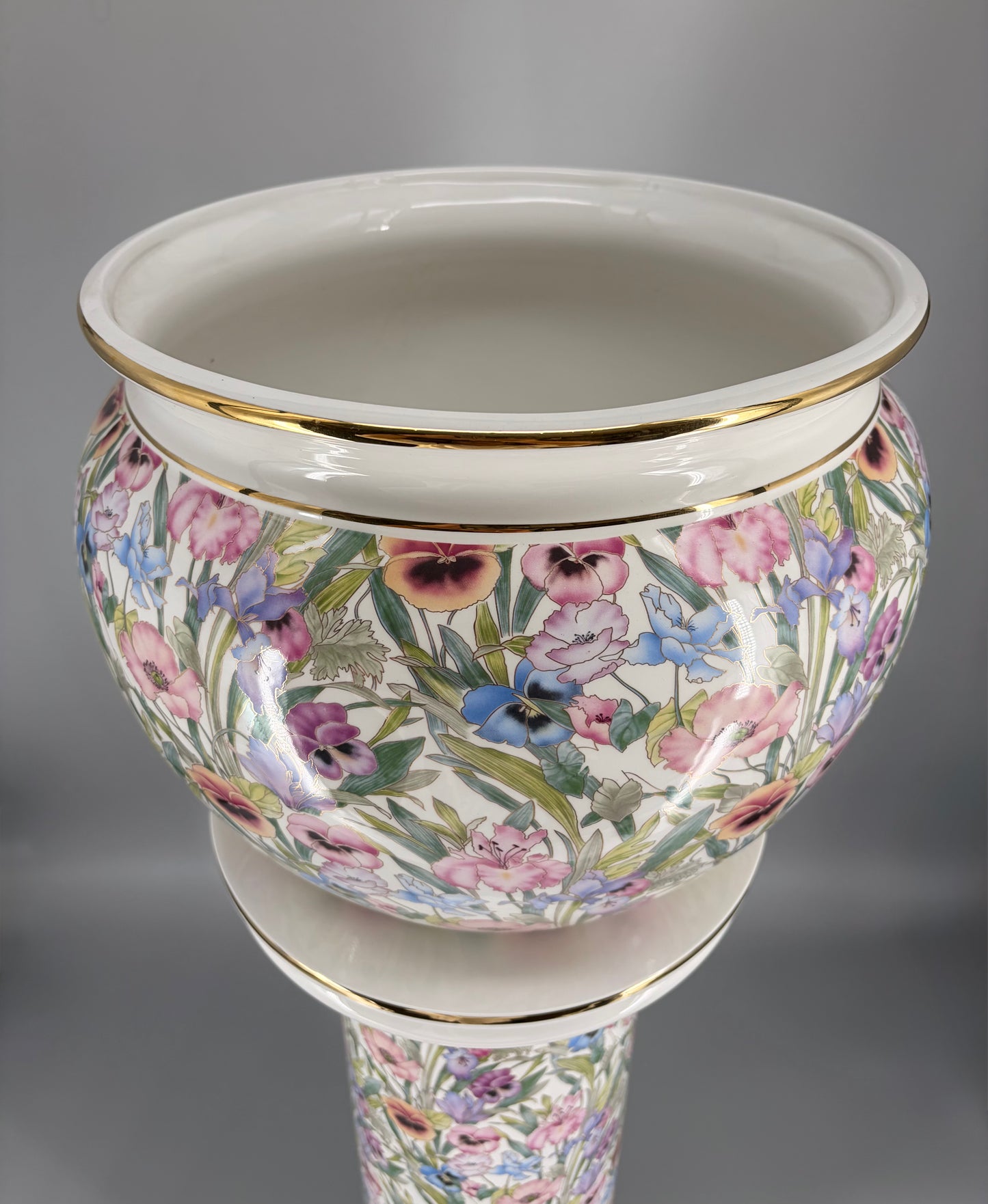 Planzsäule aus Keramik mit floralem Chintz-Muster, in 24 Karat vergoldet von Austrolux, Österreich