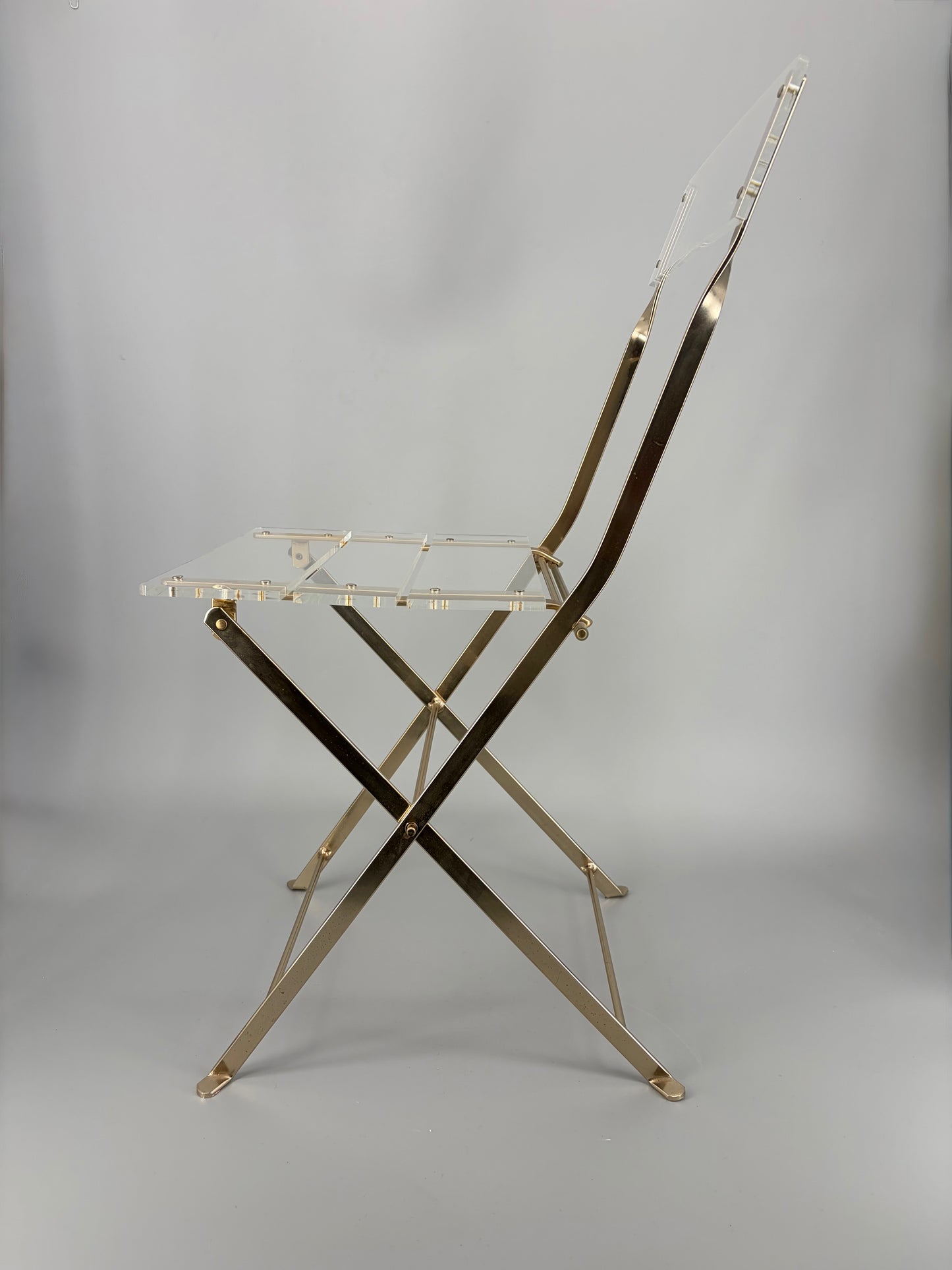 Transparenter Klappstuhl im Hollywood Regency Design von Yonel Lebovici und Bernard Berthet für Marais International, Frankreich 1973