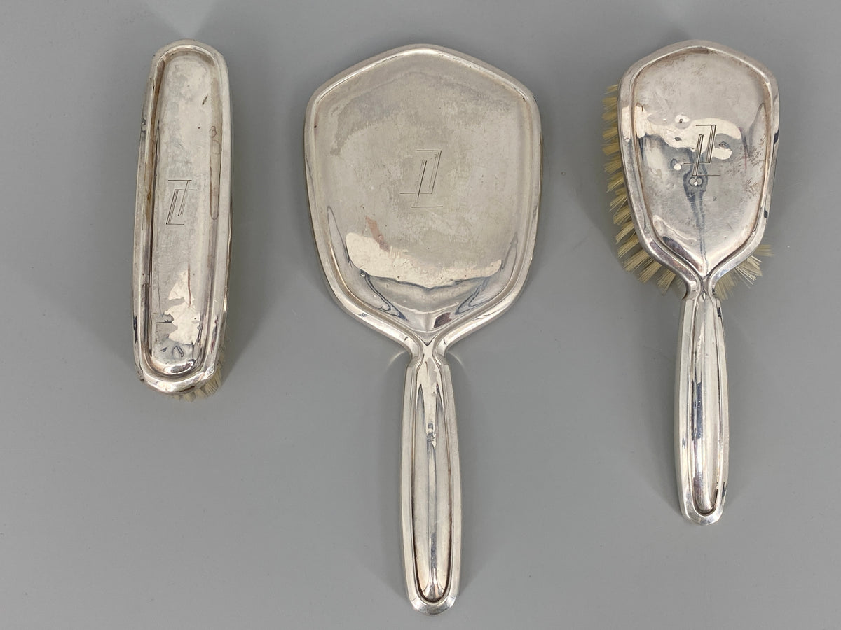 Frisiergarnitur aus 835er silber von Wilhelm Binder im Art Deco Stil, Deutschland 1930er