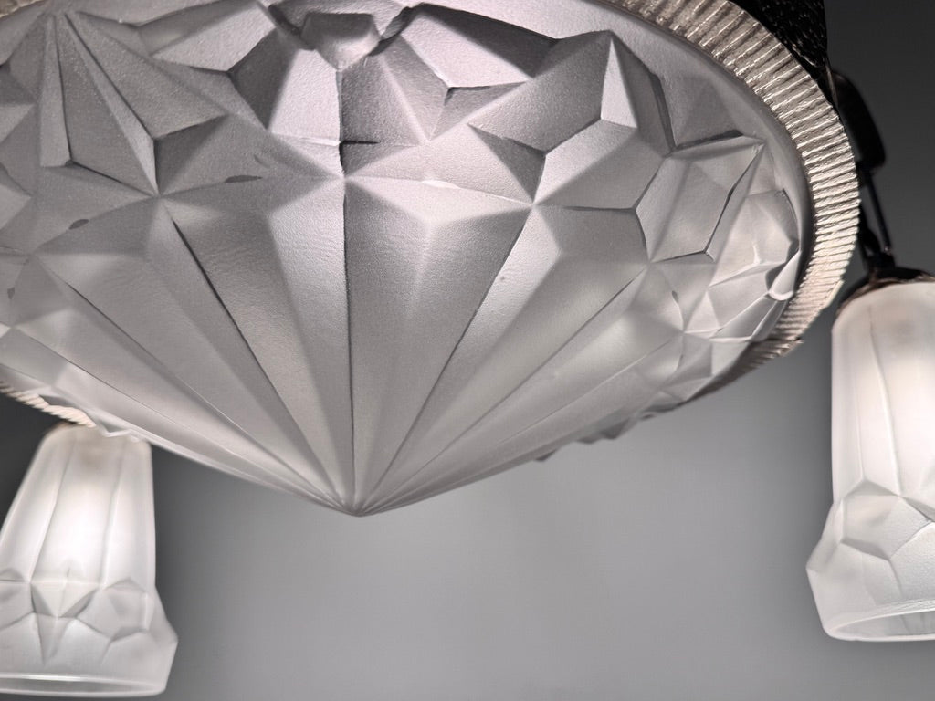 Art Deco Kronleuchter mit Glasglocken von Dégué, Frankreich um 1930