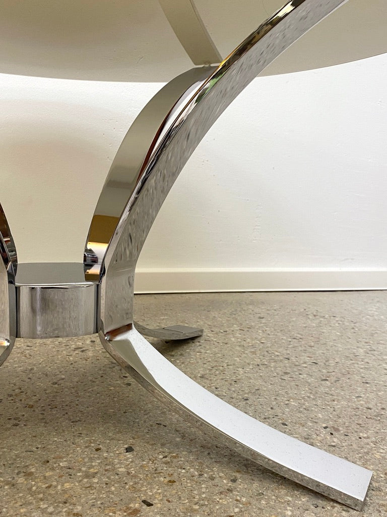 Space Age Design Couchtisch mit Rauchglasplatte und Chromgestell, 1970er