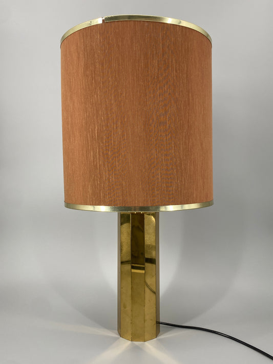 Tischlampe im Hollywood Regency Stil mit Messing-Sockel um 1970