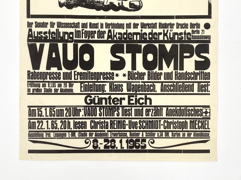 Plakat der Ausstellung über das Werk von V. O. Stomps in der Akademie der Künste, Deutschland 1965