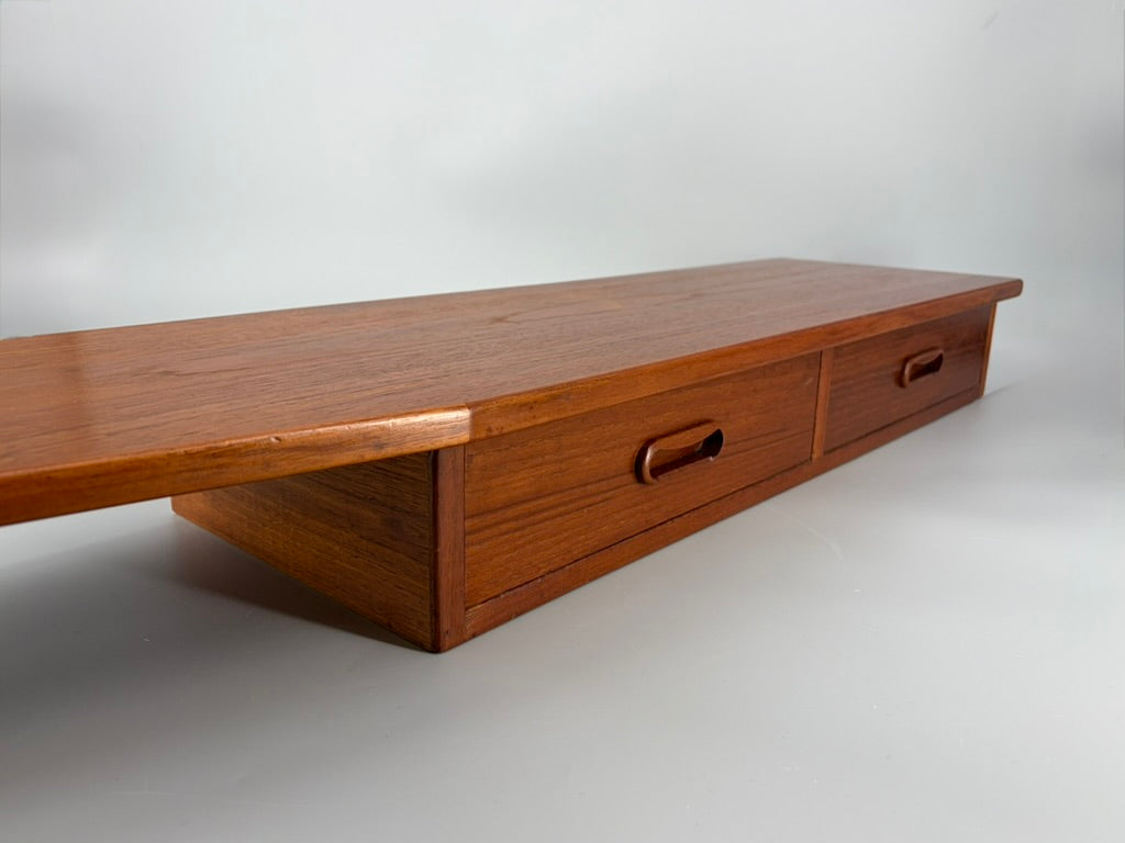 Mid Century Design Wandkonsole mit zwei Schubläden aus Teakholz, Dänemark um 1960