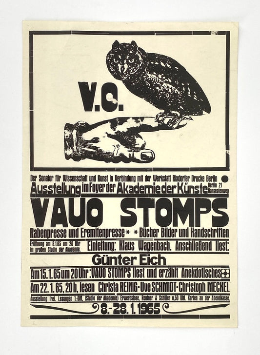 Plakat der Ausstellung über das Werk von V. O. Stomps in der Akademie der Künste, Deutschland 1965