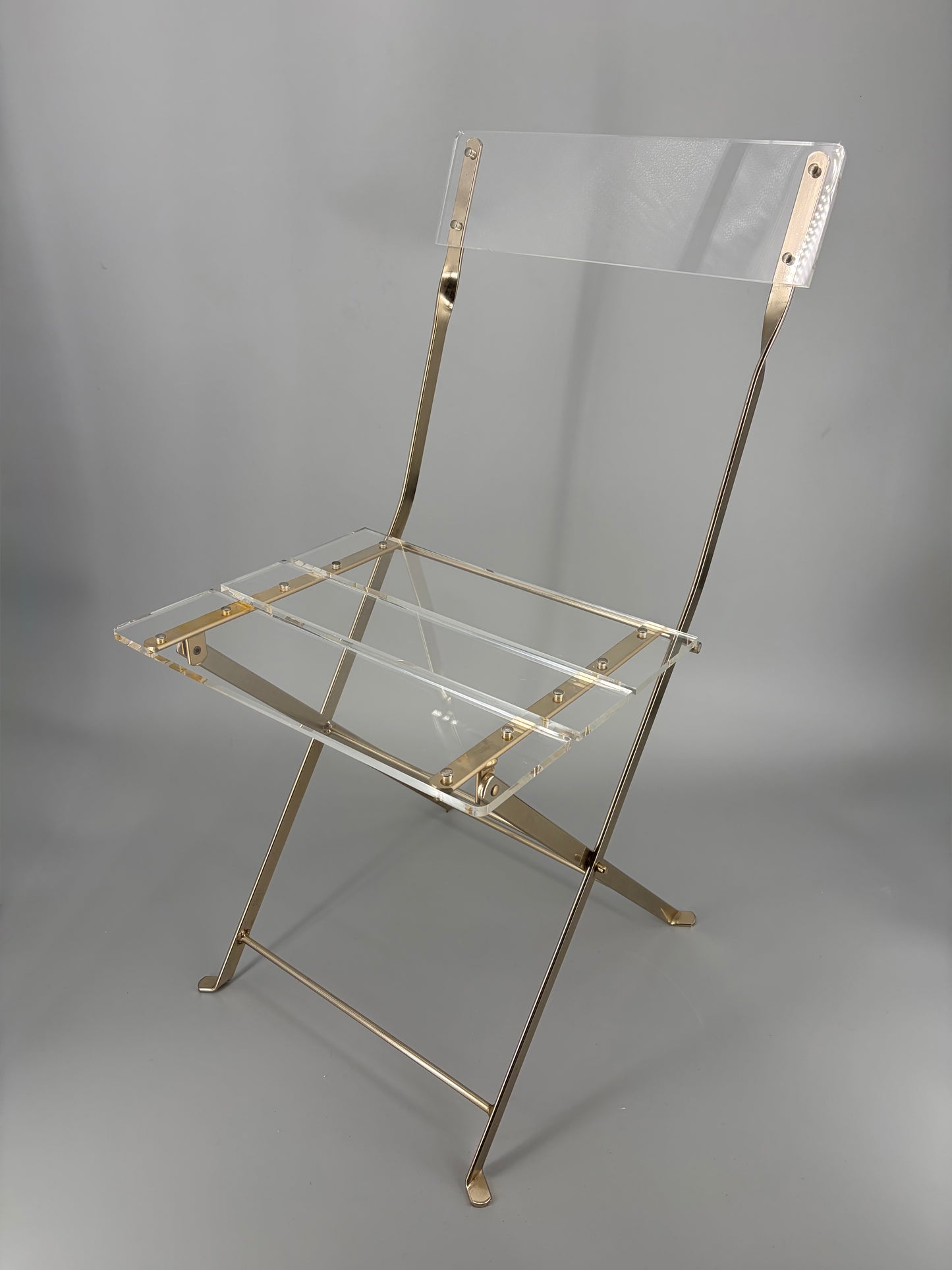Transparenter Klappstuhl im Hollywood Regency Design von Yonel Lebovici und Bernard Berthet für Marais International, Frankreich 1973