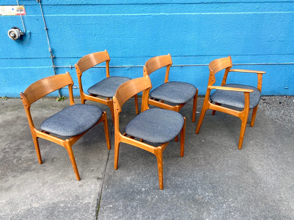 5x Mid Century Design Teak Stühle von Erick Buck für OD Møbler, Dänemark 1960er