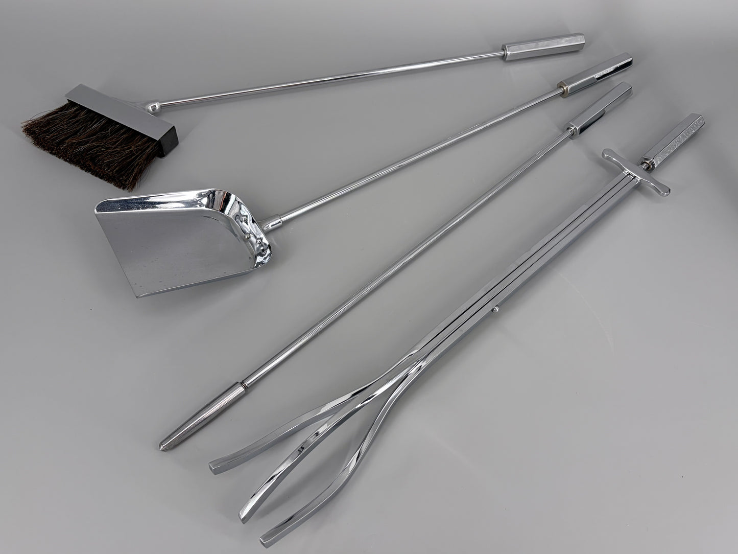 Hochwertiges Kaminbesteck aus verchromten Messing, Made in England
