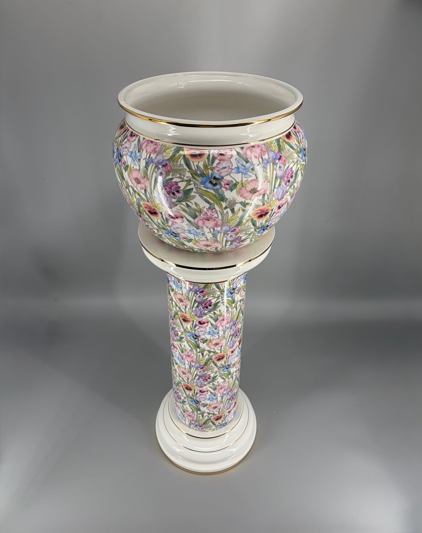 Planzsäule aus Keramik mit floralem Chintz-Muster, in 24 Karat vergoldet von Austrolux, Österreich