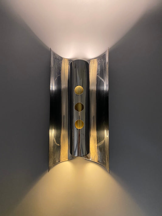 Versilberte Wandlampe im brutalistischen Stil, seltene Prototypen von Lechleitner Leuchten, Deutschland