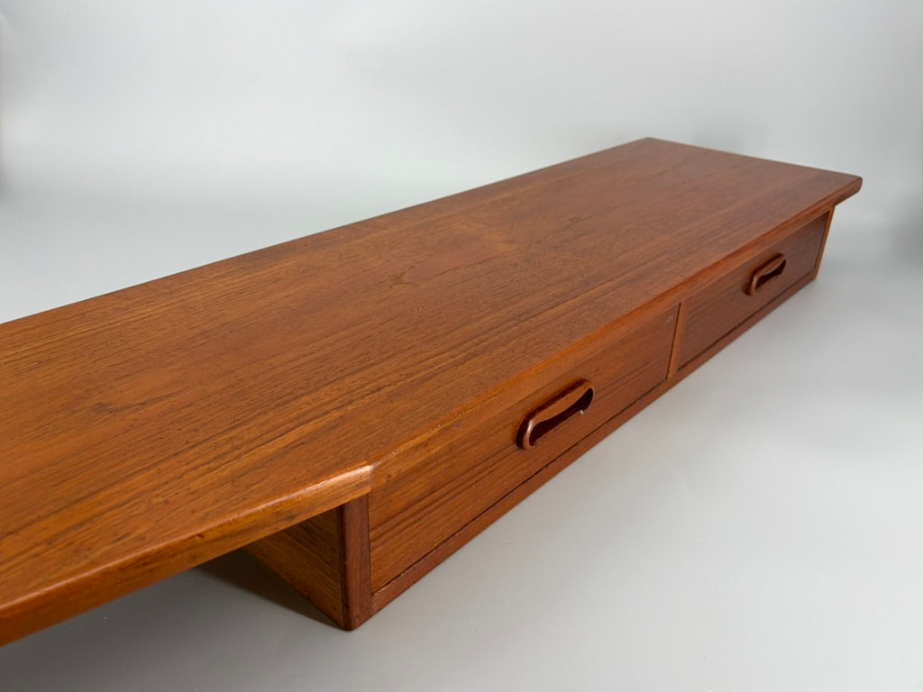 Mid Century Design Wandkonsole mit zwei Schubläden aus Teakholz, Dänemark um 1960