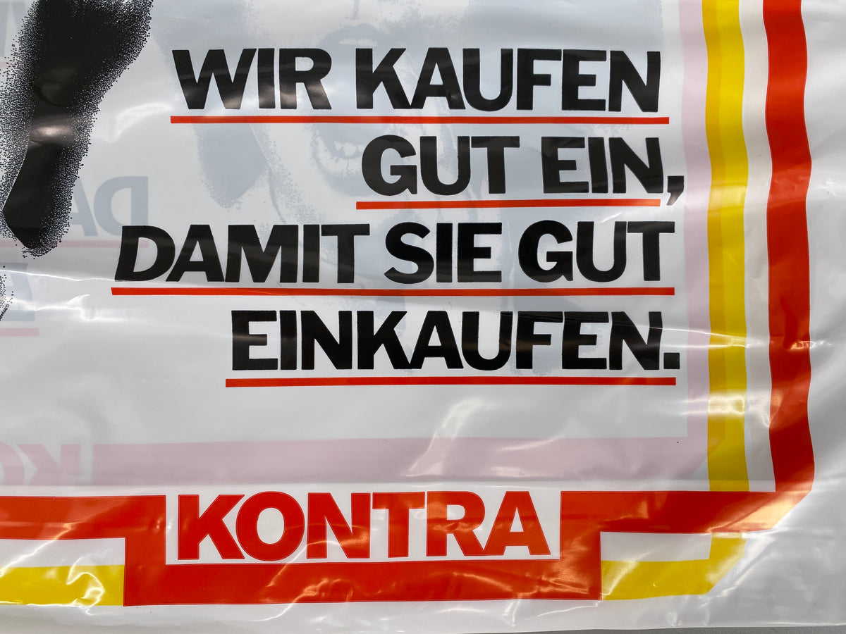 29x Tüten von KONTRA-Verbrauchermärkte mit Pop-Art Logo, Deutschland 1970er