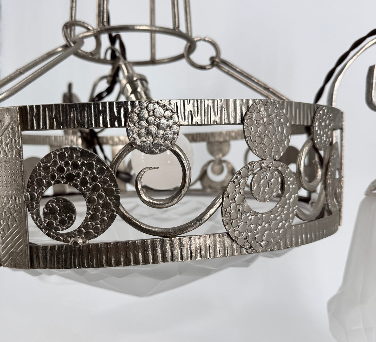 Art Deco Kronleuchter mit Glasglocken von Dégué, Frankreich um 1930