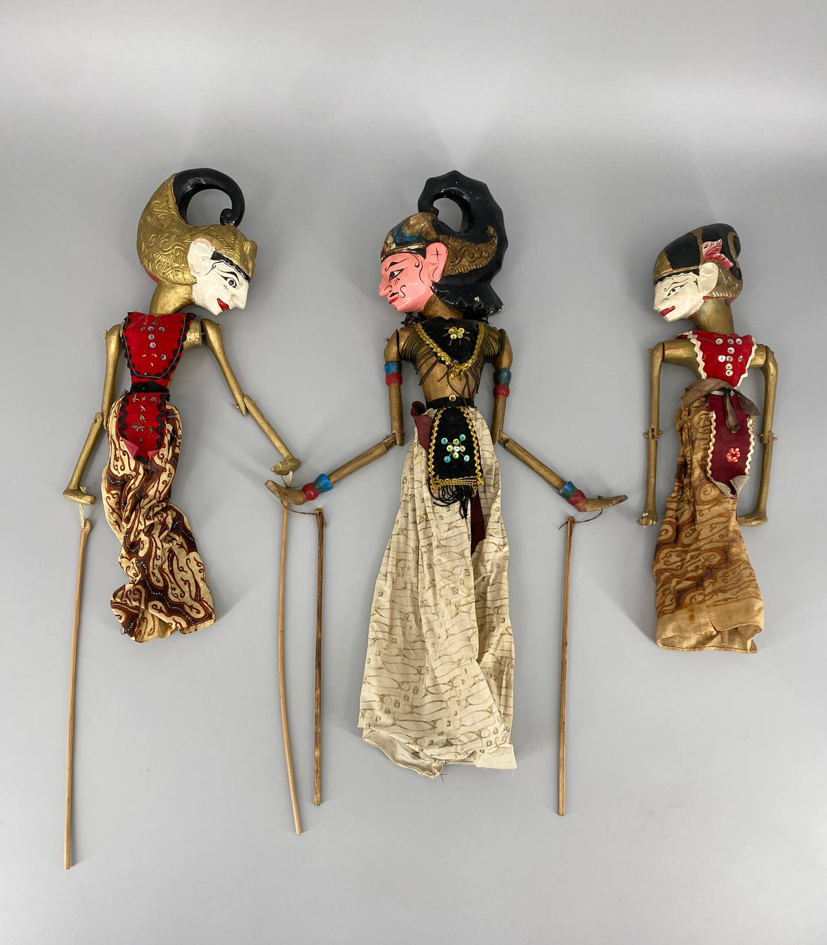 3x Wayang Golek Stabpuppen, Indonesien