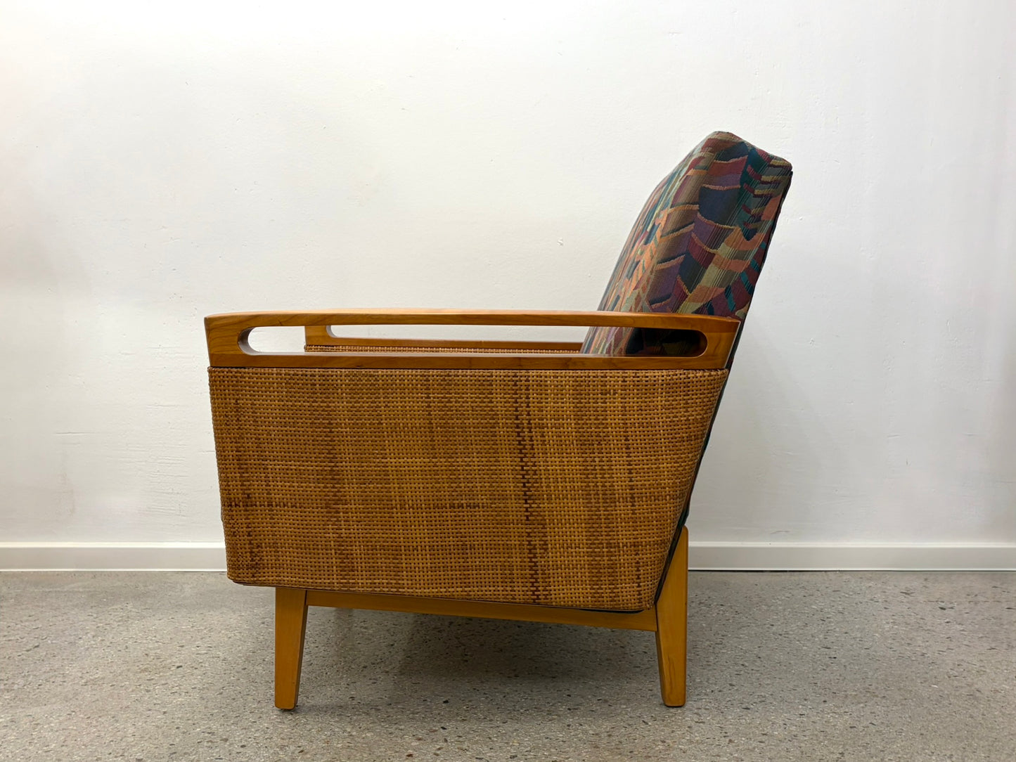 Mid Century Design Sessel mit Korbgeflecht, 50er