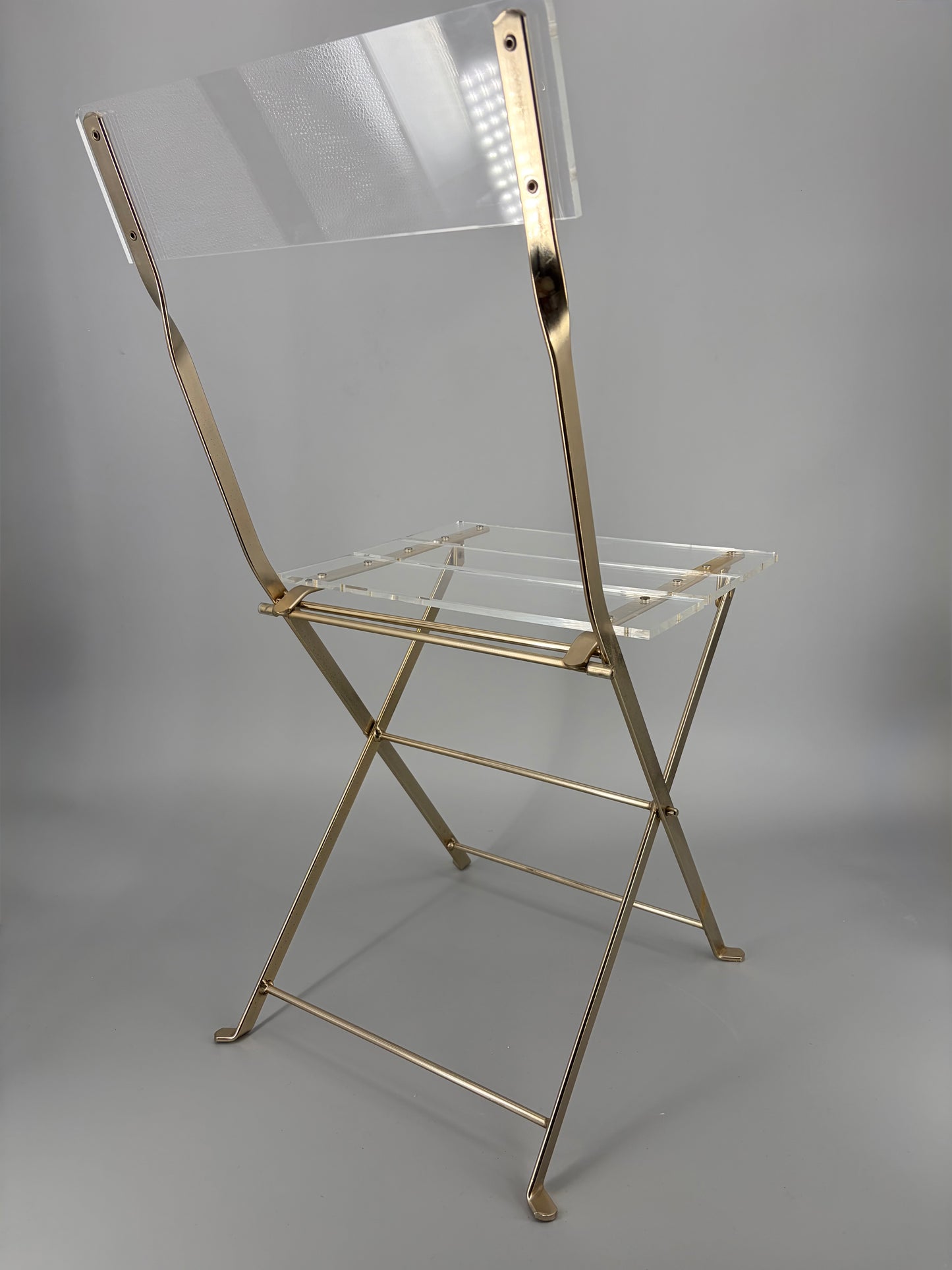 Transparenter Klappstuhl im Hollywood Regency Design von Yonel Lebovici und Bernard Berthet für Marais International, Frankreich 1973