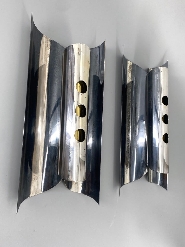 Versilberte Wandlampe im brutalistischen Stil, seltene Prototypen von Lechleitner Leuchten, Deutschland