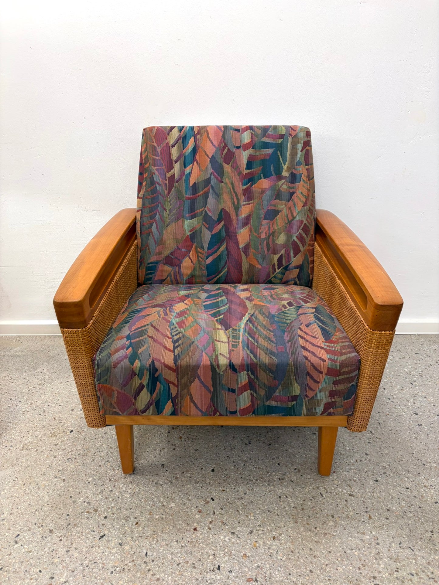 Mid Century Design Sessel mit Korbgeflecht, 50er