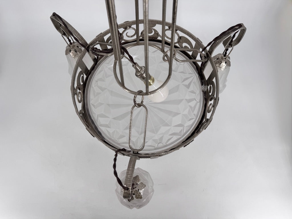 Art Deco Kronleuchter mit Glasglocken von Dégué, Frankreich um 1930