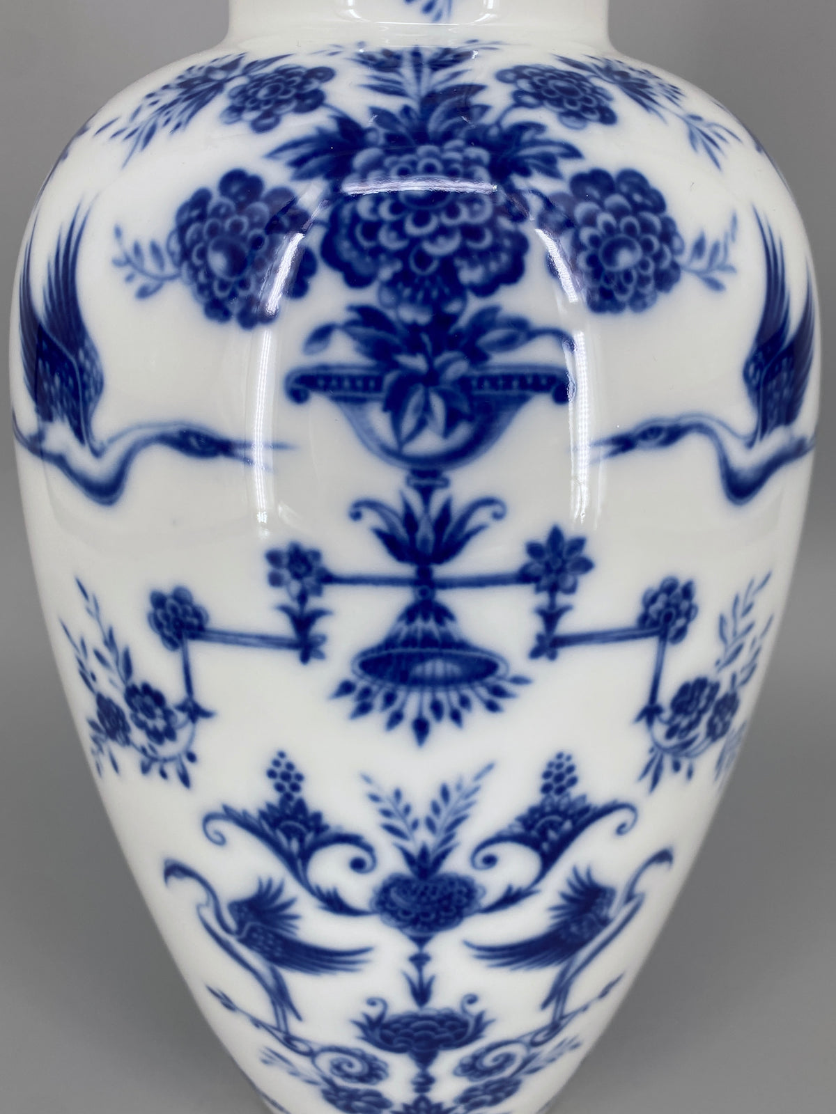 Große Porzellan Vase mit kobaltblauen-Kranichen und Blumenmotiven von Heinrich &Co aus Selb, Bayern, Deutschland 1950er