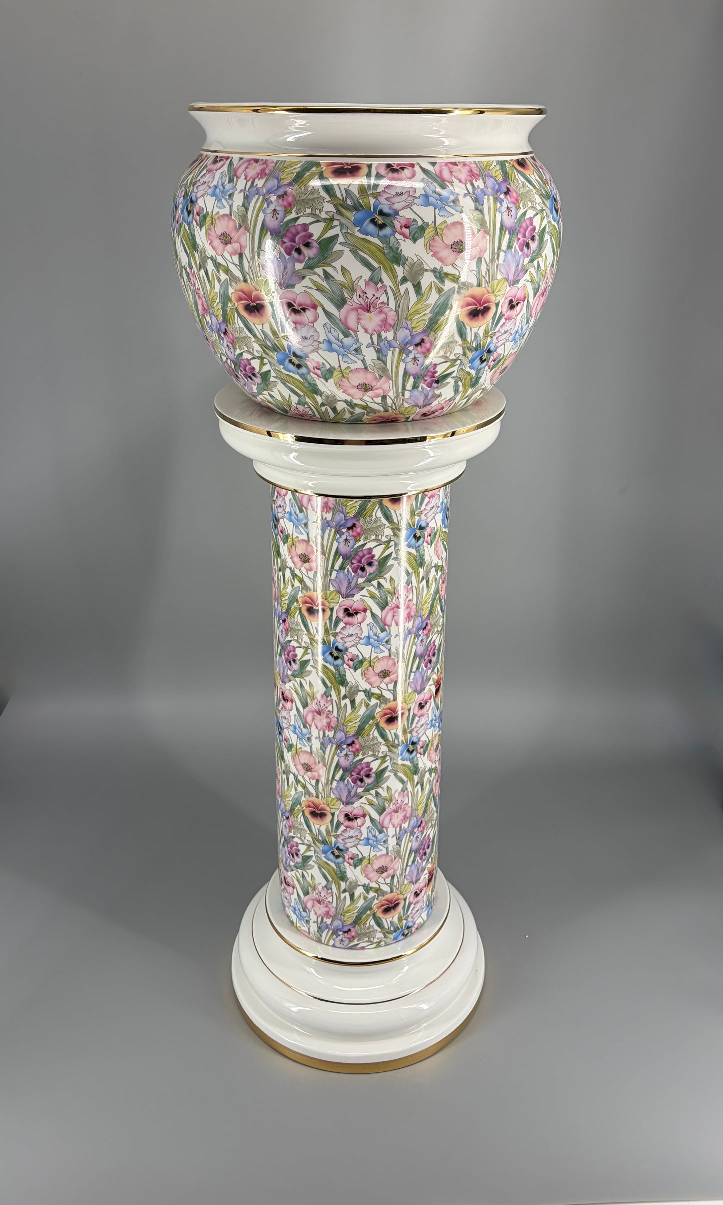 Planzsäule aus Keramik mit floralem Chintz-Muster, in 24 Karat vergoldet von Austrolux, Österreich
