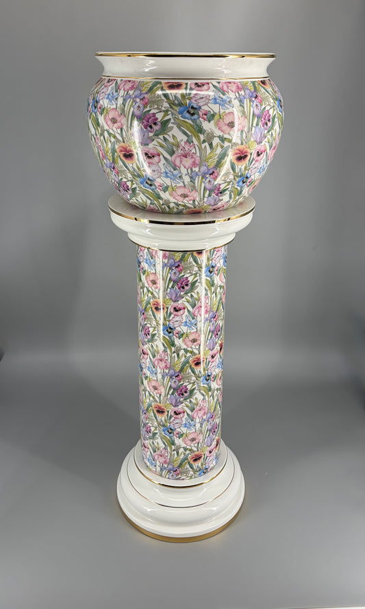 Planzsäule aus Keramik mit floralem Chintz-Muster, in 24 Karat vergoldet von Austrolux, Österreich