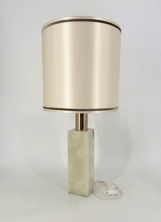 Tischlampe mit Stoffschirm und Sockel aus Onyx, um 1960/1970