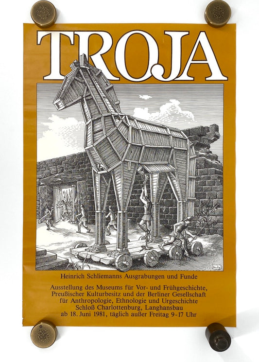 Austellungsplakat „Troja. Heinrich Schliemanns Ausgrabungen und Funde“ im Schloß Charlottenburg, Deutschland 1981