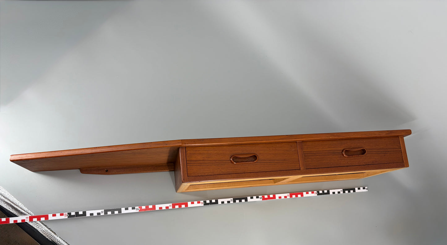 Mid Century Design Wandkonsole mit zwei Schubläden aus Teakholz, Dänemark um 1960