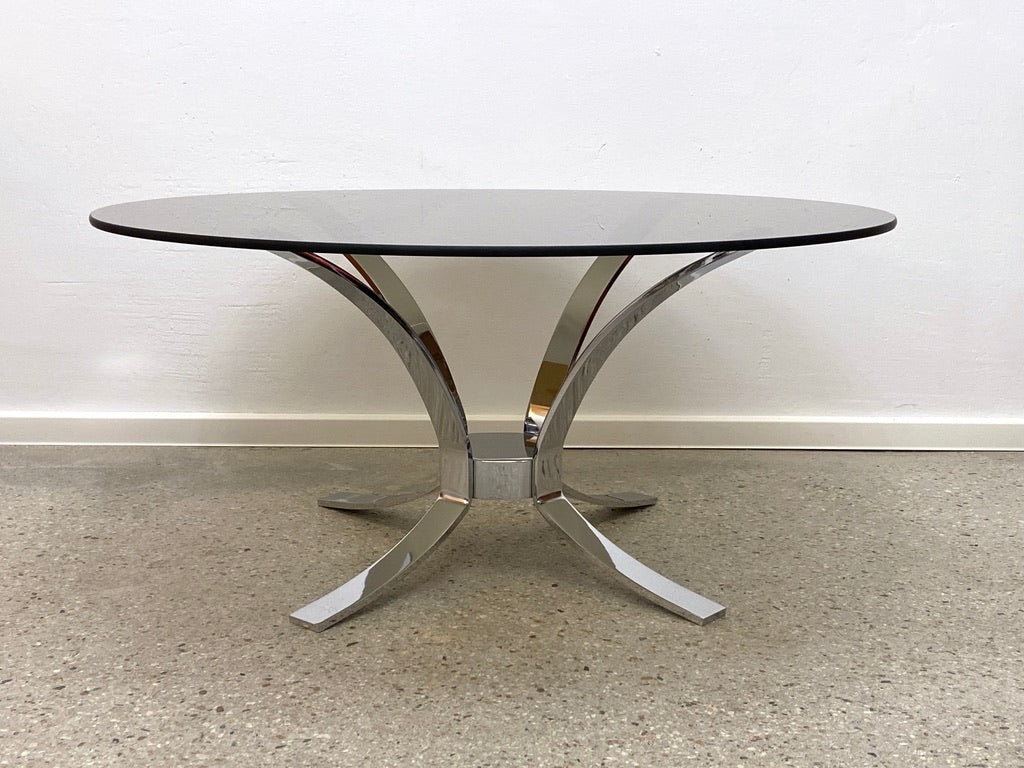 Space Age Design Couchtisch mit Rauchglasplatte und Chromgestell, 1970er