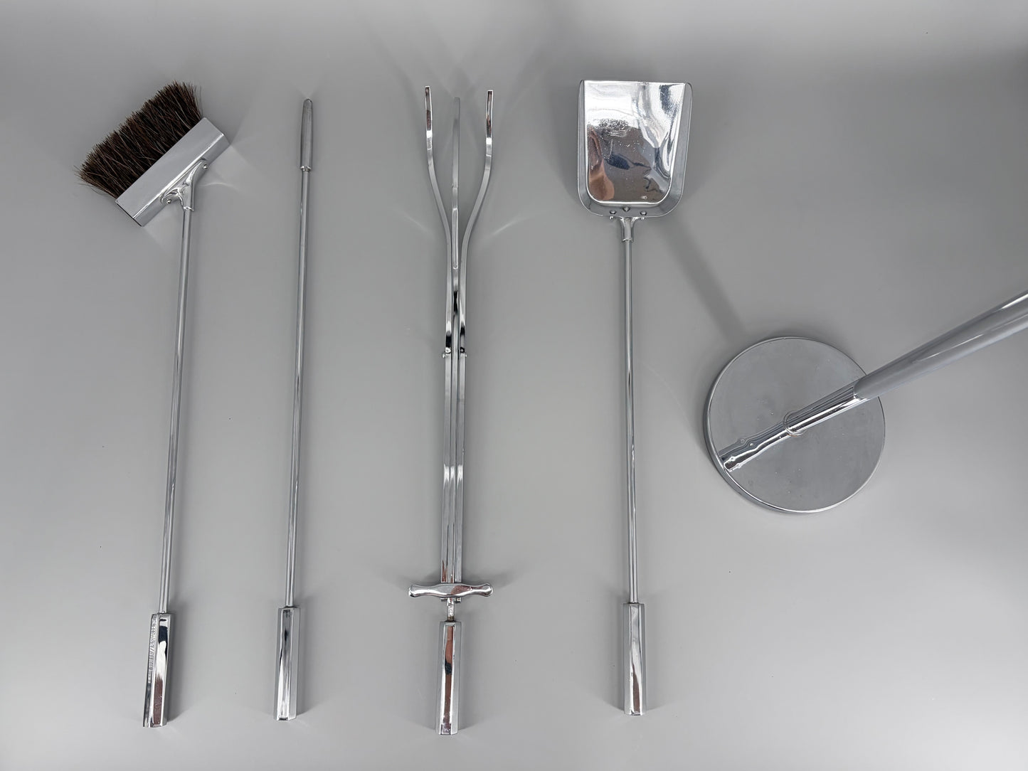 Hochwertiges Kaminbesteck aus verchromten Messing, Made in England