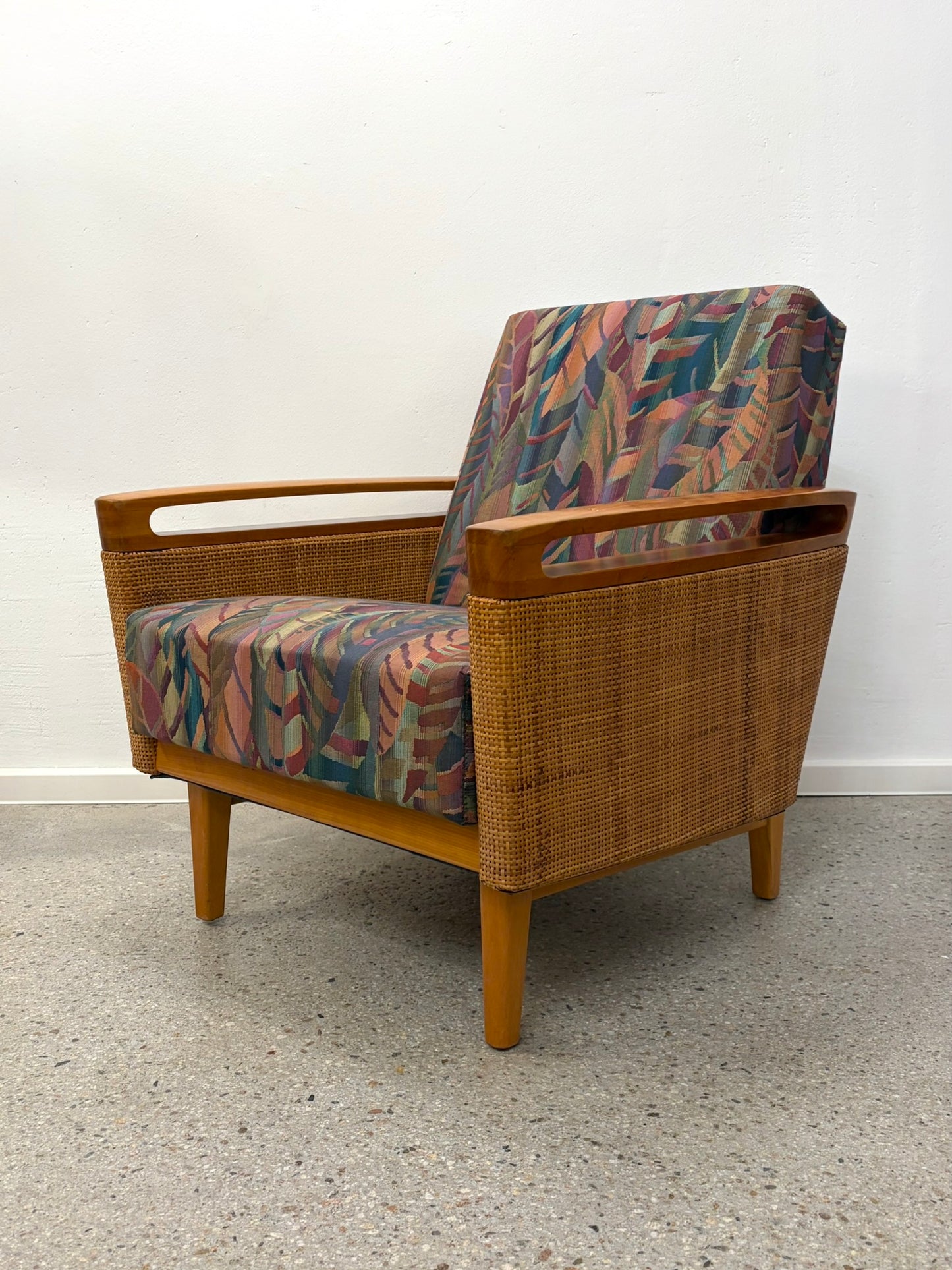 Mid Century Design Sessel mit Korbgeflecht, 50er