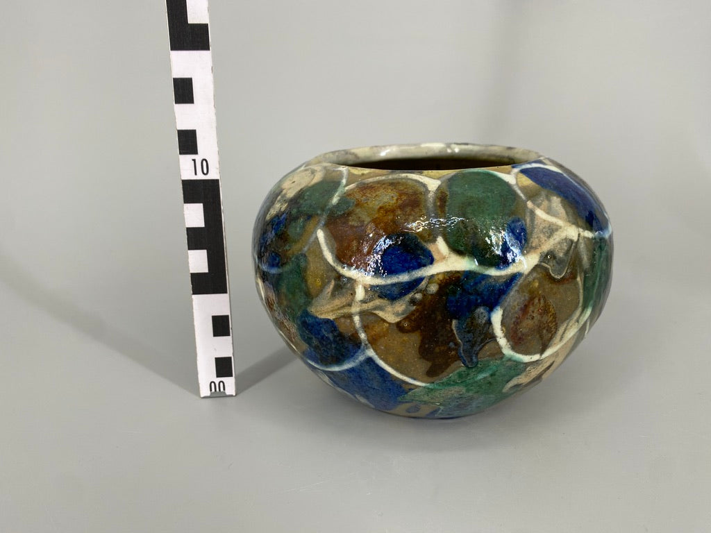 Mid Century Design Vase mit mehrfarbiger Glasur, Studiokeramik