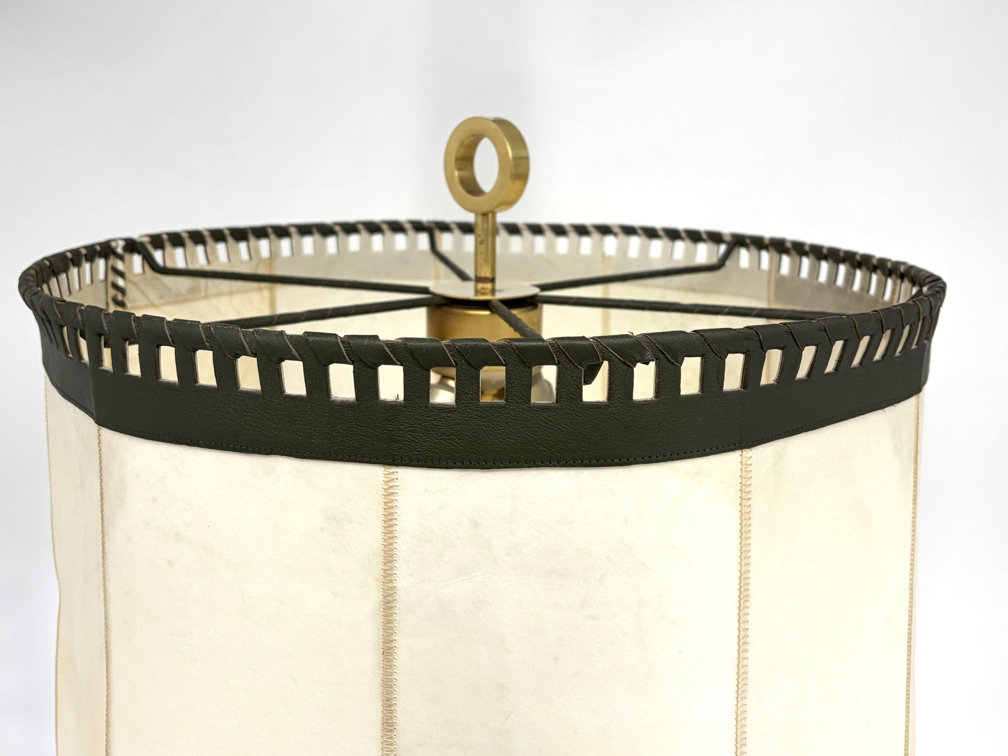 Seltene Mid Century Design Stehlampe von Charlotte Wawer Leuchten, mit Leder bezogen, Deutschland 1950er