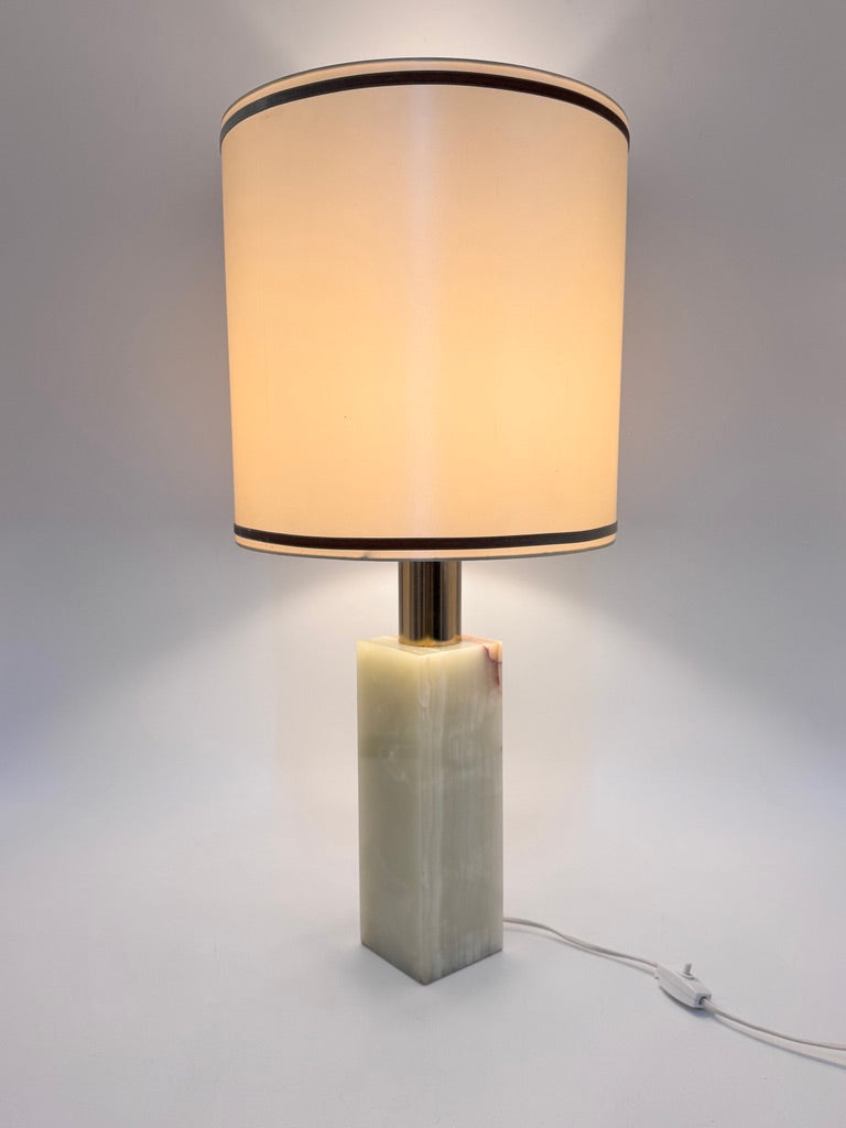Tischlampe mit Stoffschirm und Sockel aus Onyx, um 1960/1970