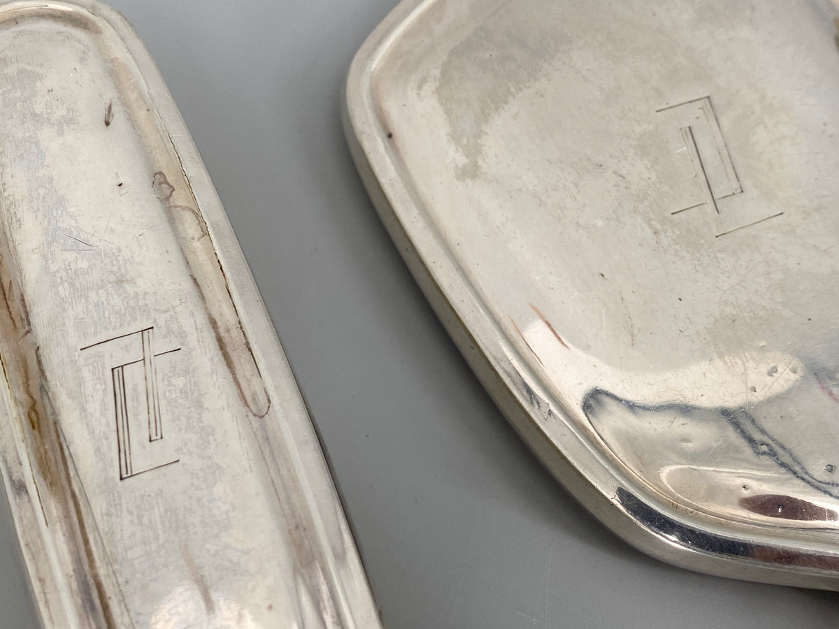 Frisiergarnitur aus 835er silber von Wilhelm Binder im Art Deco Stil, Deutschland 1930er