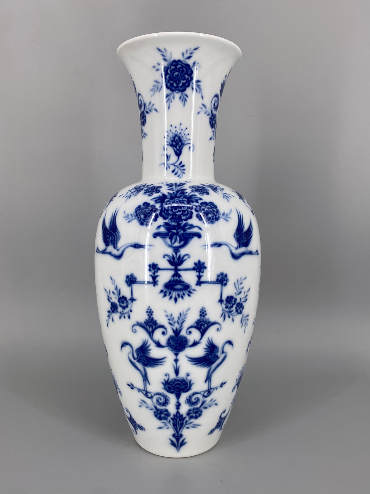 Große Porzellan Vase mit kobaltblauen-Kranichen und Blumenmotiven von Heinrich &Co aus Selb, Bayern, Deutschland 1950er