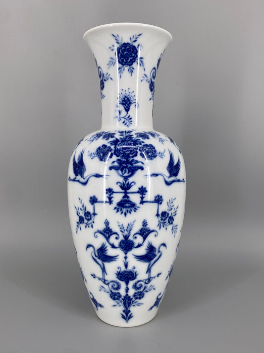 Große Porzellan Vase mit kobaltblauen-Kranichen und Blumenmotiven von Heinrich &Co aus Selb, Bayern, Deutschland 1950er