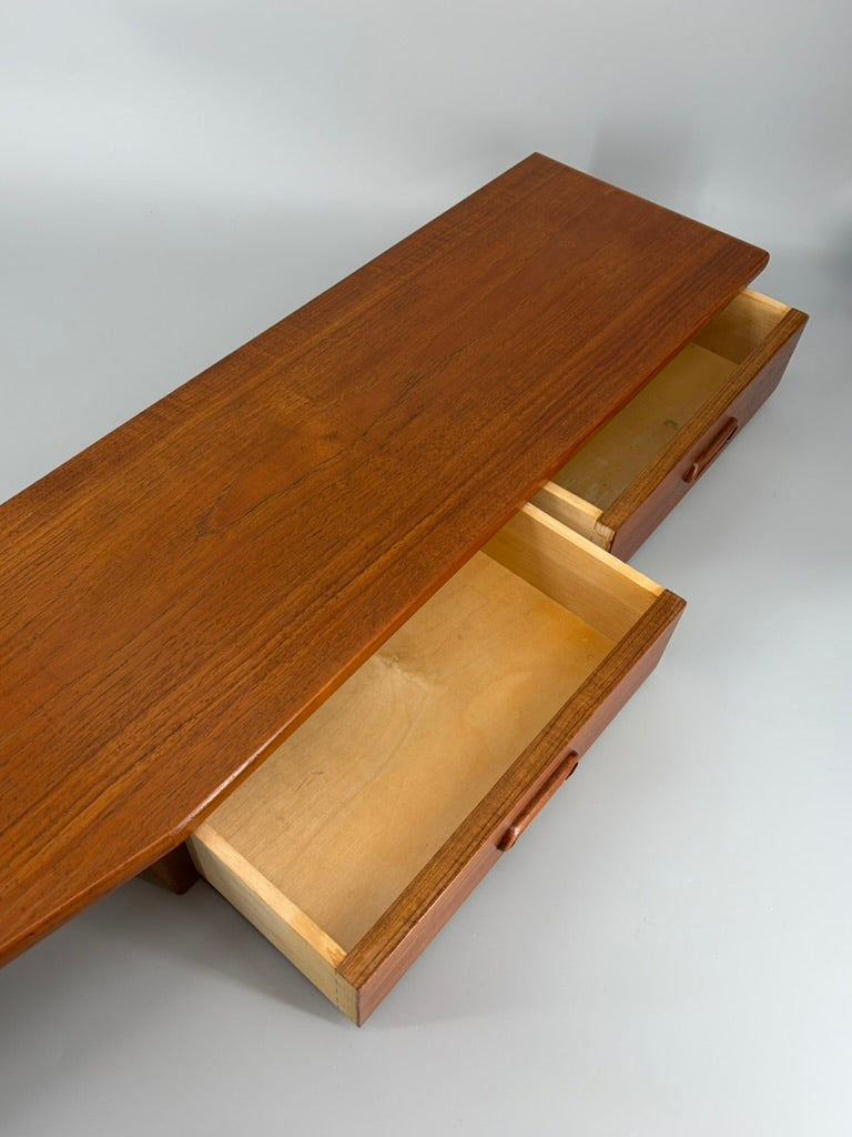 Mid Century Design Wandkonsole mit zwei Schubläden aus Teakholz, Dänemark um 1960
