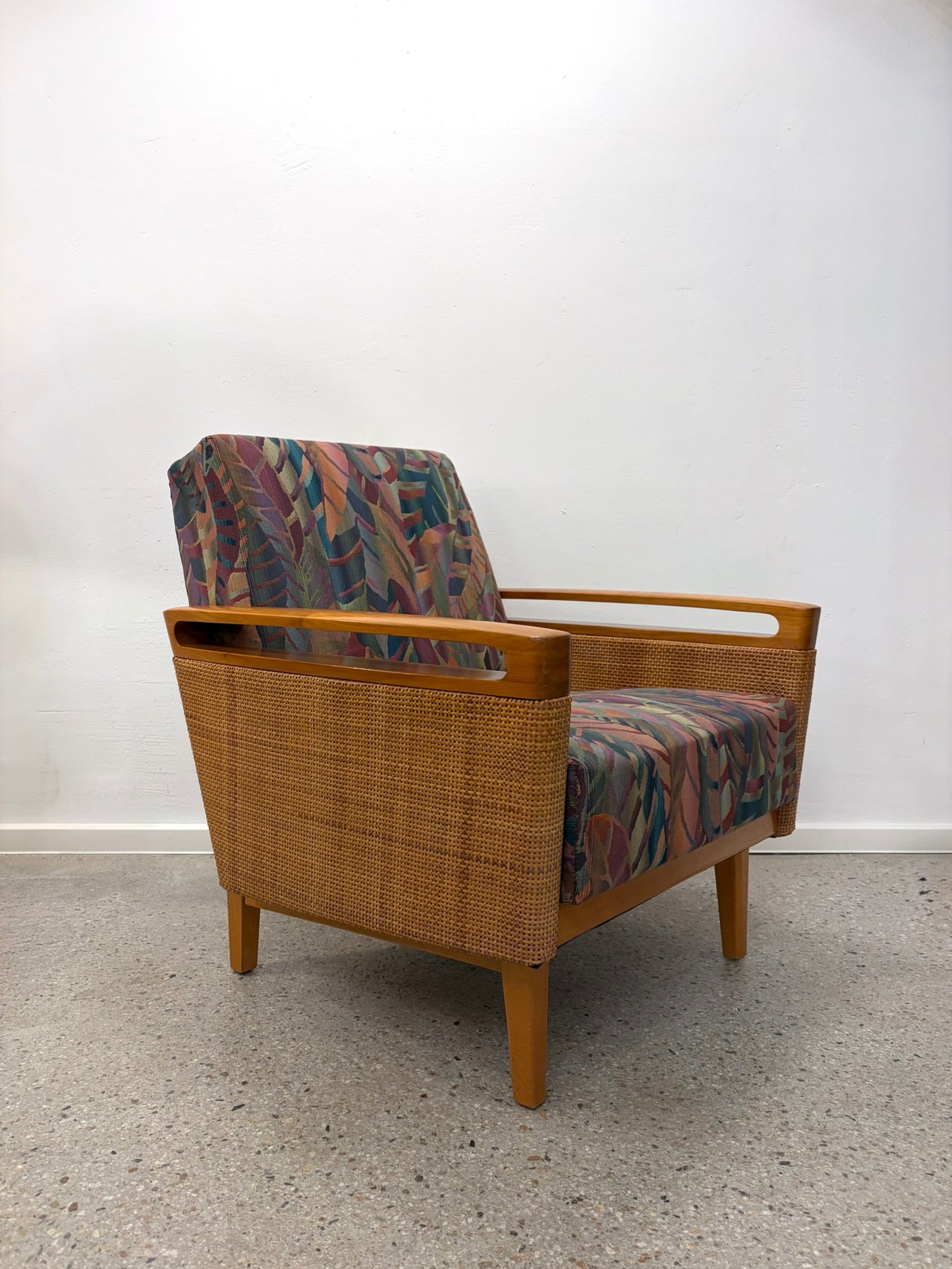 Mid Century Design Sessel mit Korbgeflecht, 50er